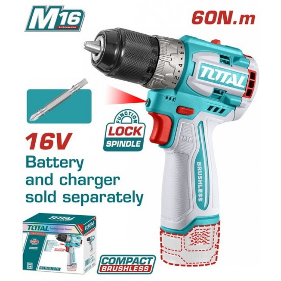 TOTAL ΕΠΑΓΓ. ΔΡΑΠ/ΒΙΔΟ ΜΠΑΤ. Li-ion 16V / 60Nm ΧΩΡΙΣ ΜΠΑΤΑΡΙΑ & ΦΟΡΤΙΣΤΗ (TDLI16681) ΔΡΑΠΑΝΟΚΑΤΣΑΒΙΔΑ