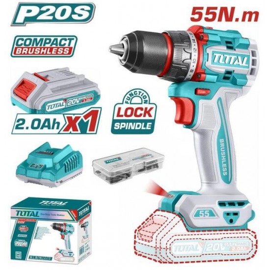 TOTAL ΕΠΑΓΓ. ΔΡΑΠ/ΒΙΔΟ ΜΠΑΤ. Li-ion 20V / 2Ah / 55Nm / 1 ΜΠΑΤ BL Motor (TDLI205582E) ΔΡΑΠΑΝΟΚΑΤΣΑΒΙΔΑ