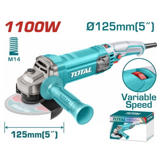 TOTAL ΕΠΑΓΓ. ΓΩΝΙΑΚΟΣ ΛΕΙΑΝΤΗΡΑΣ 1.100W - 125mm ΗΛΕΚΤΡΟΝΙΚΟΣ (TG110125565) ΤΡΟΧΟΙ