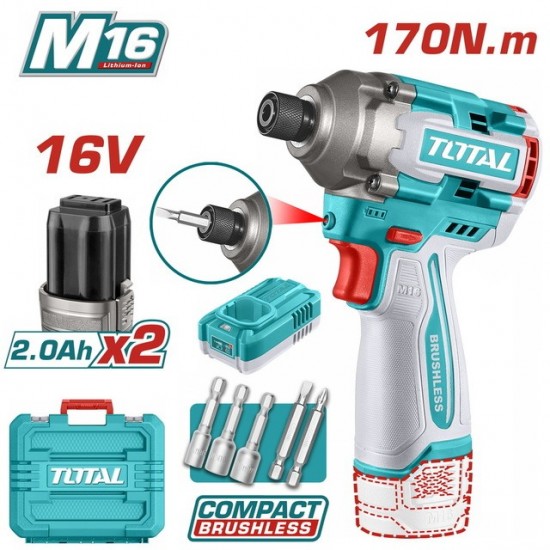 TOTAL ΕΠΑΓΓ. ΠΑΛΜΙΚΟ ΚΑΤΣΑΒΙΔΙ ΜΠΑΤ. Li-ion 16V / 2Ah / 170Nm / 2 ΜΠΑΤ (TIRLI16178E) 