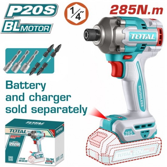 TOTAL ΕΠΑΓΓ. ΠΑΛΜΙΚΟ ΚΑΤΣΑΒΙΔΙ ΜΠΑΤ. Li-ion 20V / 285Nm ΧΩΡΙΣ ΜΠΑΤΑΡΙΑ & ΦΟΡΤΙΣΤΗ (TIRLI20281) ΔΡΑΠΑΝΟΚΑΤΣΑΒΙΔΑ
