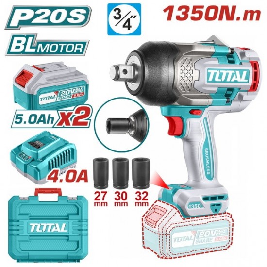 TOTAL ΕΠΑΓΓ. ΜΠΟΥΛΟΝΟΚΛΕΙΔΟ ΜΠΑΤ. Li-ion 20V / 1350Nm / 5Ah / 2 ΜΠΑΤ (TIWLI20135) ΔΙΑΦΟΡΑ