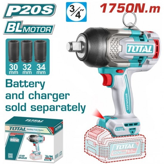 TOTAL ΕΠΑΓΓ. ΜΠΟΥΛΟΝΟΚΛΕΙΔΟ ΜΠΑΤ. Li-ion 20V / 1750Nm ΧΩΡΙΣ ΜΠΑΤ & ΦΟΡΤΙΣΤΗ BL Motor (TIWLI201751) ΔΡΑΠΑΝΟΚΑΤΣΑΒΙΔΑ