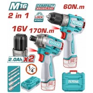 TOTAL ΣΕΤ ΕΠΑΓΓ. ΔΡΑΠ/ΒΙΔΟ 60Nm + ΠΑΛΜΙΚΟ ΚΑΤΣΑΒΙΔΙ 170Nm ΜΠΑΤ. Li-ion 16V/2Ah/2 ΜΠΑΤ (TOSLI240968)