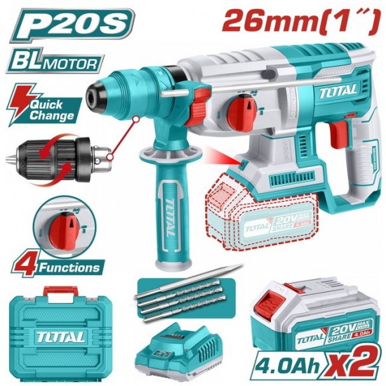TOTAL ΕΠΑΓΓ. ΣΕΤ ΠΝΕΥΜΑΤΙΚΟ ΠΙΣΤΟΛΕΤΟ ΜΠΑΤ. Li-ion 20V / 4Ah / 2 ΜΠΑΤΑΡΙΕΣ ΜΕ ΤΑΧΥΤΣΟΚ (TRHLI202289) ΔΙΑΦΟΡΑ