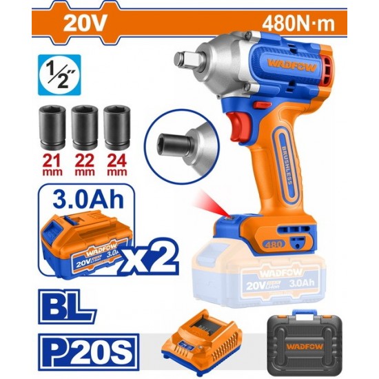 WADFOW ΜΠΟΥΛΟΝΟΚΛΕΙΔΟ ΜΠΑΤ. Li-ion 20V / 3Ah / 480Nm / 2 ΜΠΑΤ BL Motor (WCD1B48) ΔΡΑΠΑΝΟΚΑΤΣΑΒΙΔΑ WADFOW ΜΠΟΥΛΟΝΟΚΛΕΙΔΟ ΜΠΑΤ. Li-ion 20V / 3Ah / 480Nm / 2 ΜΠΑΤ BL Motor (WCD1B48) ΔΡΑΠΑΝΟΚΑΤΣΑΒΙΔΑ