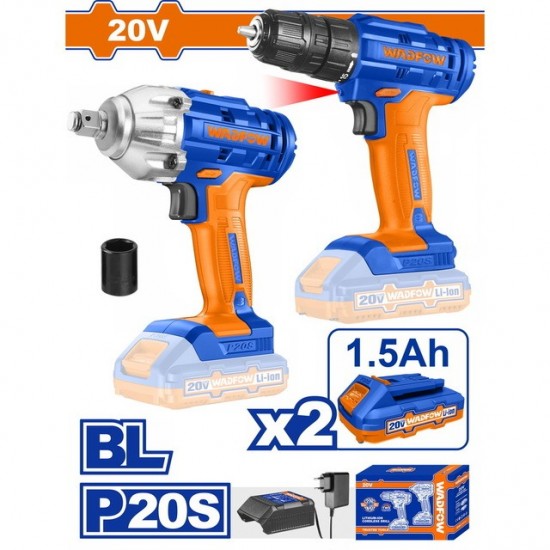 WADFOW ΣΕΤ ΔΡΑΠ/ΒΙΔΟ + ΜΠΟΥΛΟΝΟΚΛΕΙΔΟ ΜΠΑΤ. Li-ion 20V / 1.5Ah / 2 ΜΠΑΤ (WCK2017) ΔΡΑΠΑΝΟΚΑΤΣΑΒΙΔΑ